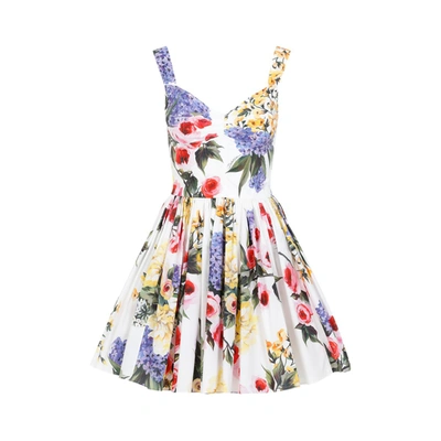 Shop Dolce & Gabbana Rose Print Mini Dress In Multicolour
