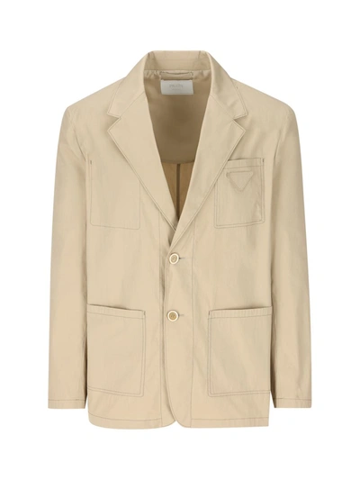 Prada Triangle Patch Button-up Jacket In Rope