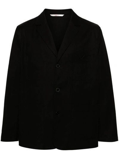 Shop Valentino Vlogo Cotton Jacket In Black