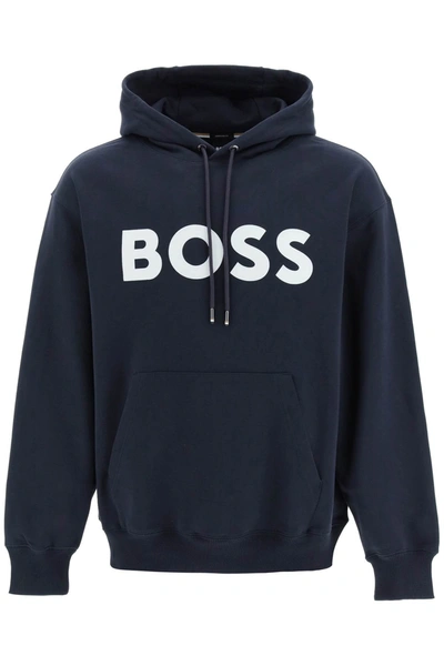 Shop Hugo Boss Oversized Logo Hoodie In Blue