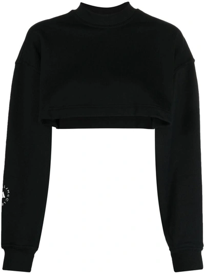 Shop Adidas By Stella Mccartney Organic Cotton Cropped Sweatshirt In Black