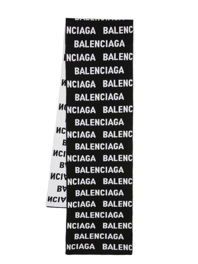 Shop Balenciaga Allover Logo Wool Scarf In Black