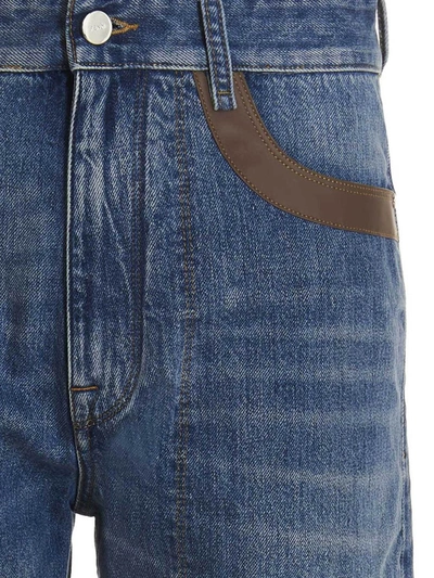 Shop Fendi Leather Detail Jeans In Blue