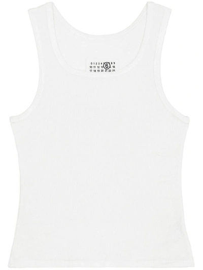 Shop Mm6 Maison Margiela Ribbed Cotton Tank Top In White