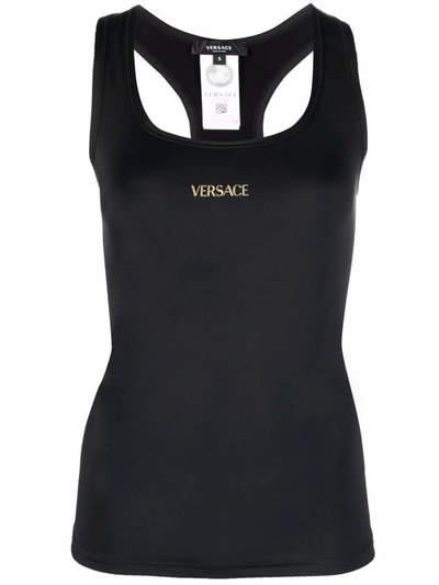 Shop Versace Sporty Top With Logo In Black