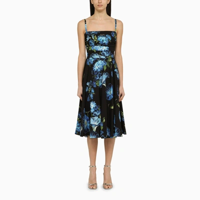 Shop Dolce & Gabbana Silk Bellflower Print Dress In Black
