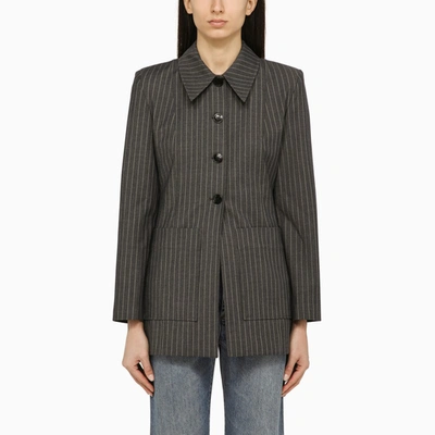 Shop Ganni Single-breasted Jacket With Grey Stripes