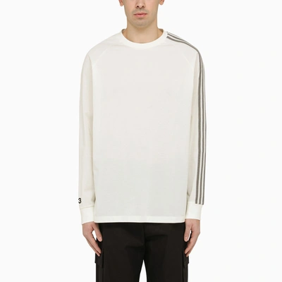 Shop Y-3 Adidas  White Crew-neck Long Sleeves T-shirt With Logo