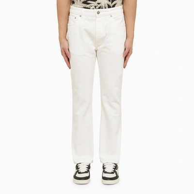 Shop Palm Angels White Jeans With Monogram Embroidery
