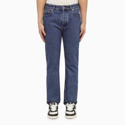 Shop Palm Angels Blue Jeans With Monogram Embroidery In Light Blue