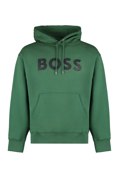 Shop Hugo Boss Boss Cotton Hoodie In Green