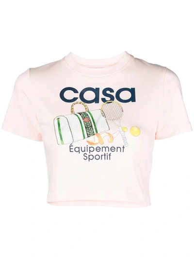 Shop Casablanca Equipement Sportif Crop T-shirt In Pink & Purple