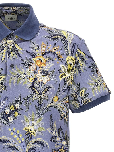 Shop Etro Floral Print Polo Shirt In Blue