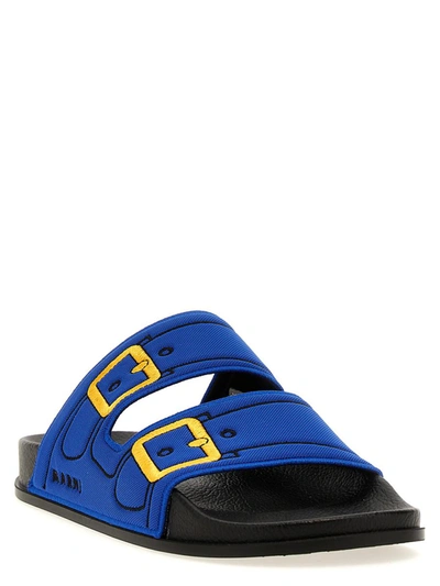 Marni Embroidered Slip-on Slides In Blue