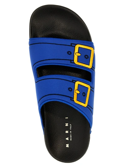 Marni Embroidered Slip-on Slides In Blue
