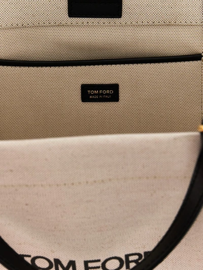 Shop Tom Ford Logo Canvas Handbag In White/black