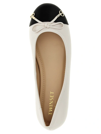 Shop Twinset Two-tone Ballet Flats In White/black