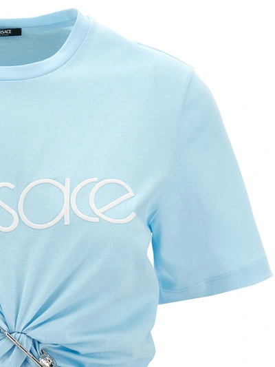 Shop Versace Logo Crop T-shirt In Blue