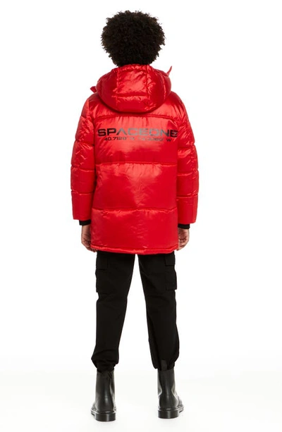 Shop Andy & Evan Kids' Galactic Reversible Hodded Puffer Jacket In Mars Red