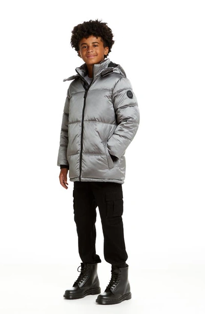 Shop Andy & Evan Kids' Galactic Reversible Hodded Puffer Jacket In Moon Grey