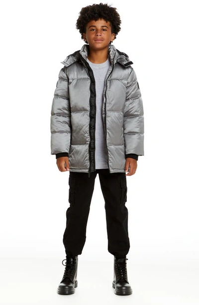 Shop Andy & Evan Kids' Galactic Reversible Hodded Puffer Jacket In Moon Grey