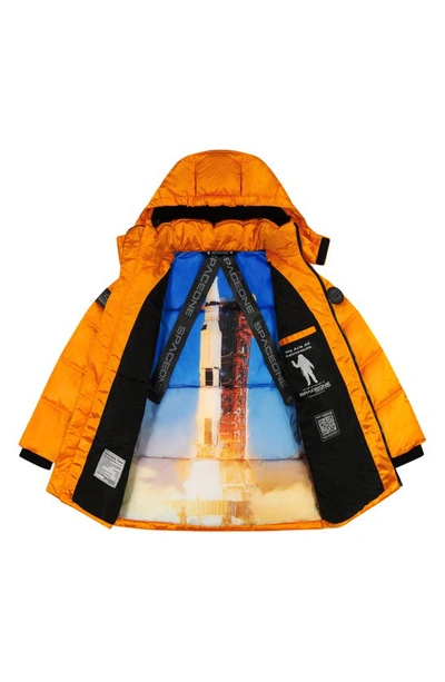 Shop Andy & Evan Kids' Galactic Reversible Hodded Puffer Jacket In Orion Orange