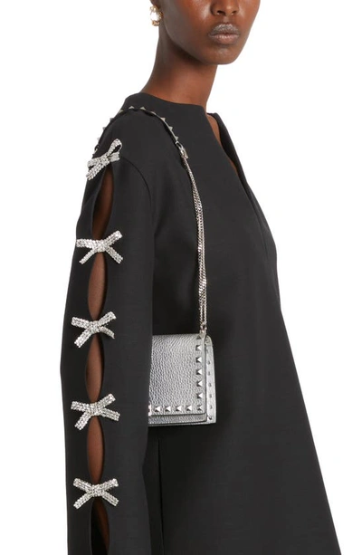 Valentino Rockstud Metallic Leather Wallet On Chain In S13 Silver