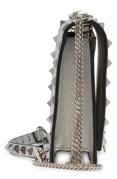 Valentino Rockstud Metallic Leather Wallet On Chain In S13 Silver