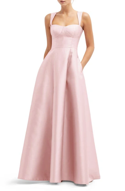 Shop Alfred Sung Bustier Tie Back Gown In Ballet Pink