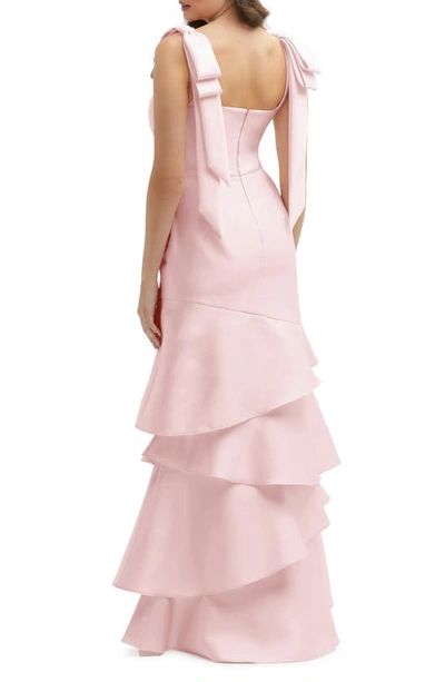 Shop Dessy Collection Bow Shoulder Tiered Gown In Ballet Pink