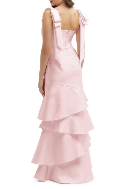 Dessy Collection Bow Shoulder Tiered Gown In Ballet Pink