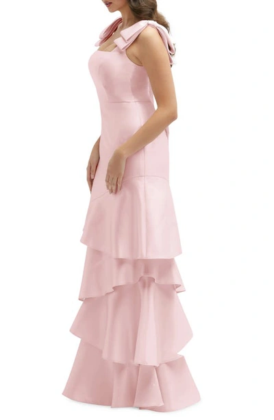 Dessy Collection Bow Shoulder Tiered Gown In Ballet Pink