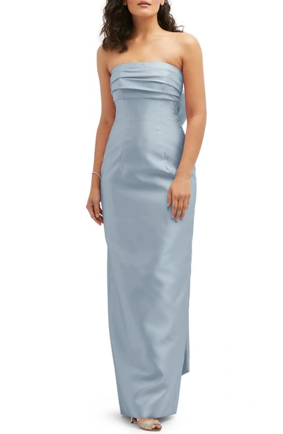 Shop Alfred Sung Strapless Bow Back Satin Column Gown In Mist