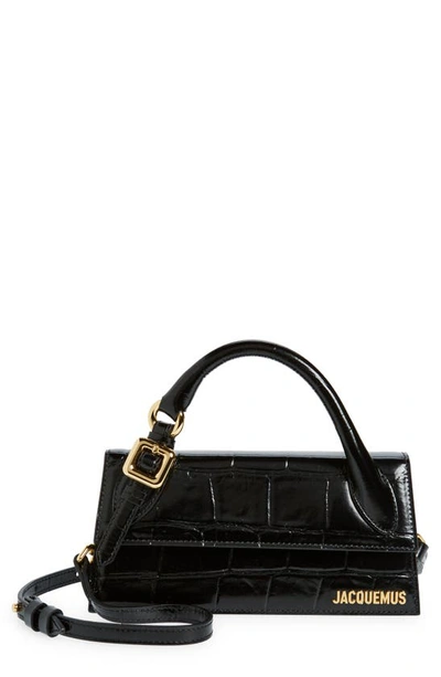 Shop Jacquemus Le Chiquito Long Croc Embossed Leather Convertible Bag In Black 990