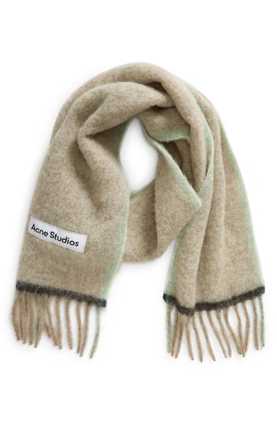 Shop Acne Studios Alpaca, Wool & Mohair Blend Fringe Scarf In Beige/ Grey