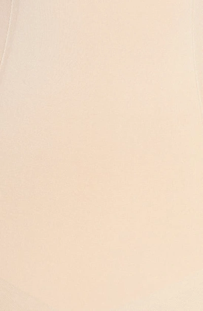 Spanx Oncore Open-bust Mid-thigh Bodysuit In Soft Beige