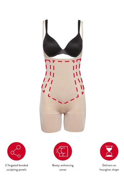 Spanx Oncore Open-bust Mid-thigh Bodysuit In Soft Beige