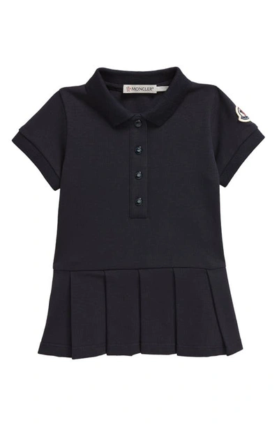 Shop Moncler Kids' Logo Patch Pleated Piqué Polo Dress In Blue Navy