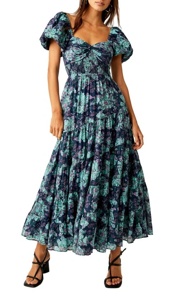 Free People Sundrenched Floral Tiered Maxi Sundress In Emerald Combo