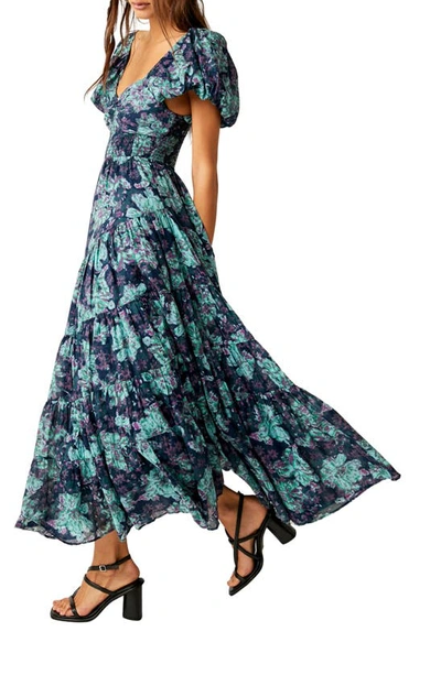 Shop Free People Sundrenched Floral Tiered Maxi Sundress In Emerald Combo