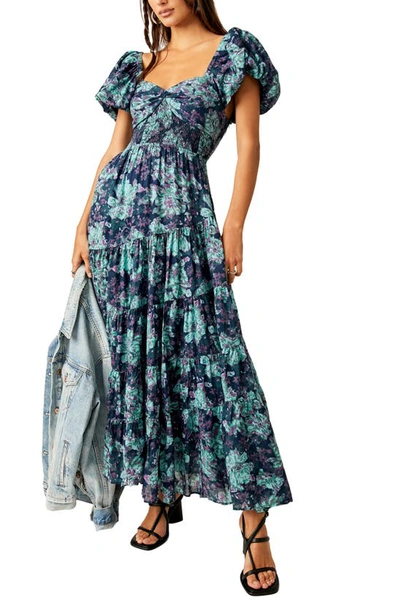 Shop Free People Sundrenched Floral Tiered Maxi Sundress In Emerald Combo