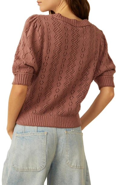 Shop Free People Eloise Open Stitch Puff Shoulder Sweater In Antique Oak Combo