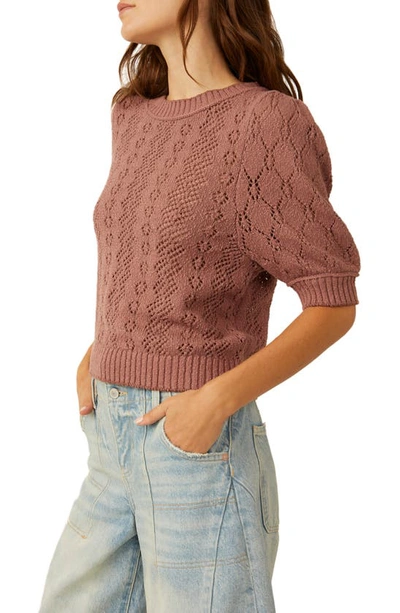 Shop Free People Eloise Open Stitch Puff Shoulder Sweater In Antique Oak Combo
