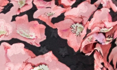 Shop Endless Rose Floral One-shoulder Single Long Sleeve Chiffon Minidress In Black/ Pink
