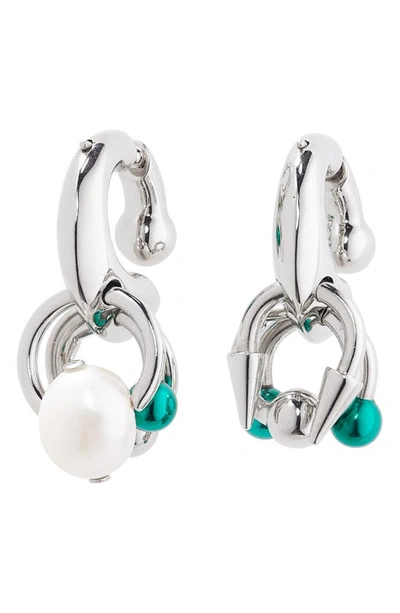 Shop Acne Studios Ain Pierced Charm Hoop Earrings In Silver/ Green
