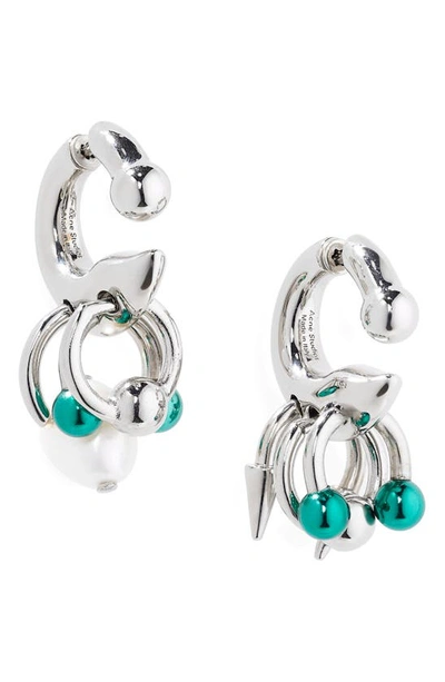 Shop Acne Studios Ain Pierced Charm Hoop Earrings In Silver/ Green