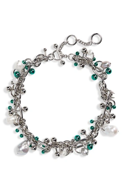 Shop Acne Studios Ain Multicharm Choker Necklace In Silver/ Green