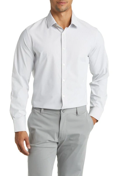 Shop Mizzen + Main Mizzen+main Leeward Trim Fit Stripe Performance Button-up Shirt In Silver Banker Stripe