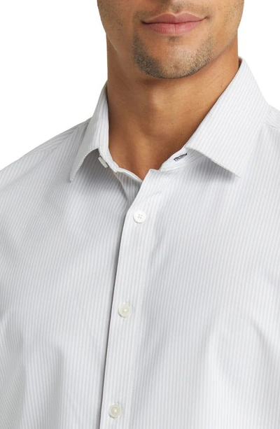 Shop Mizzen + Main Leeward Trim Fit Stripe Performance Button-up Shirt In Silver Banker Stripe