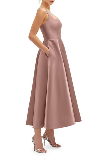 Shop Dessy Collection Square Neck Sateen Midi Gown In Neu Beige